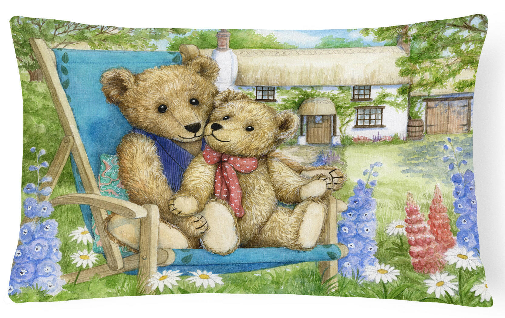 Springtime Teddy Bears in Flowers Fabric Decorative Pillow CDCO0306PW1216 by Caroline's Treasures
