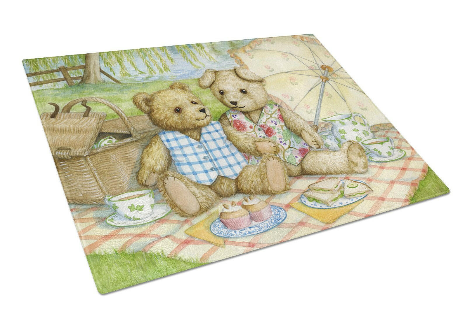 Summertime Teddy Bears Picnic Glass Cutting Board Large CDCO0308LCB by Caroline's Treasures