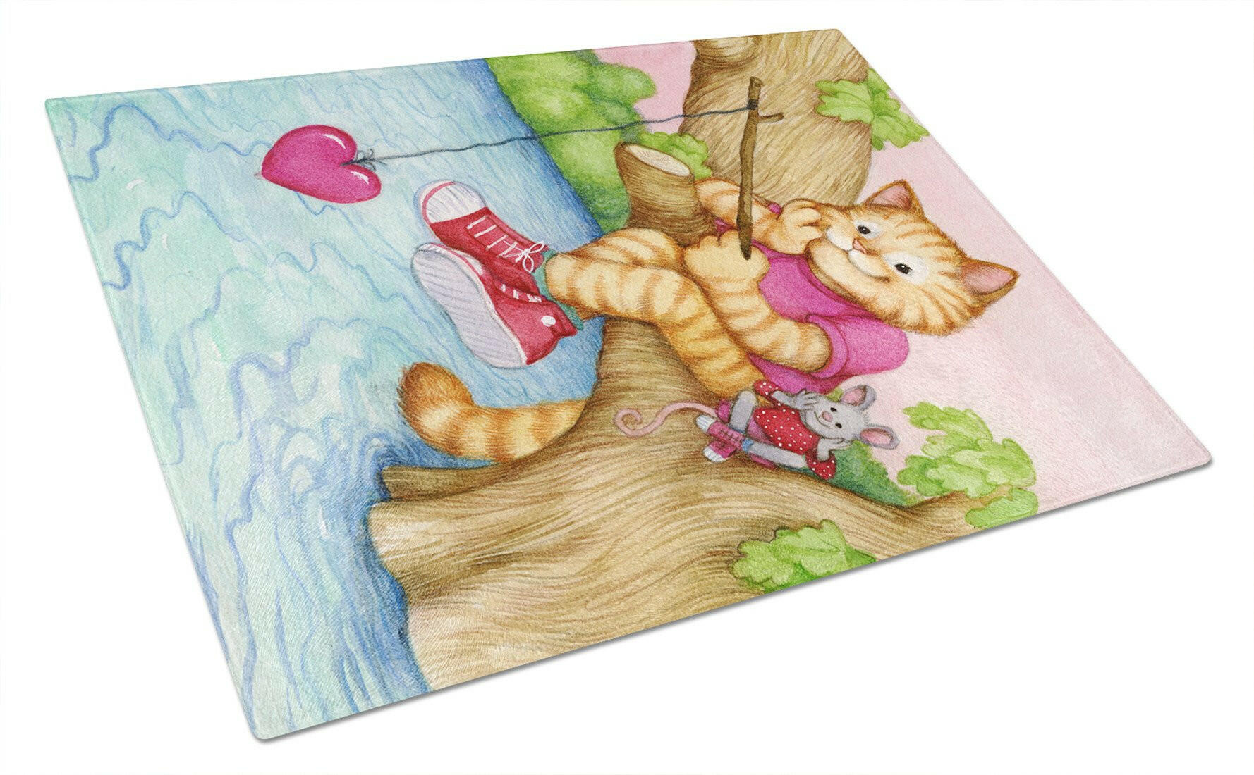 Valentine Cat Fishing For Love Glass Cutting Board Large CDCO0320LCB by Caroline's Treasures