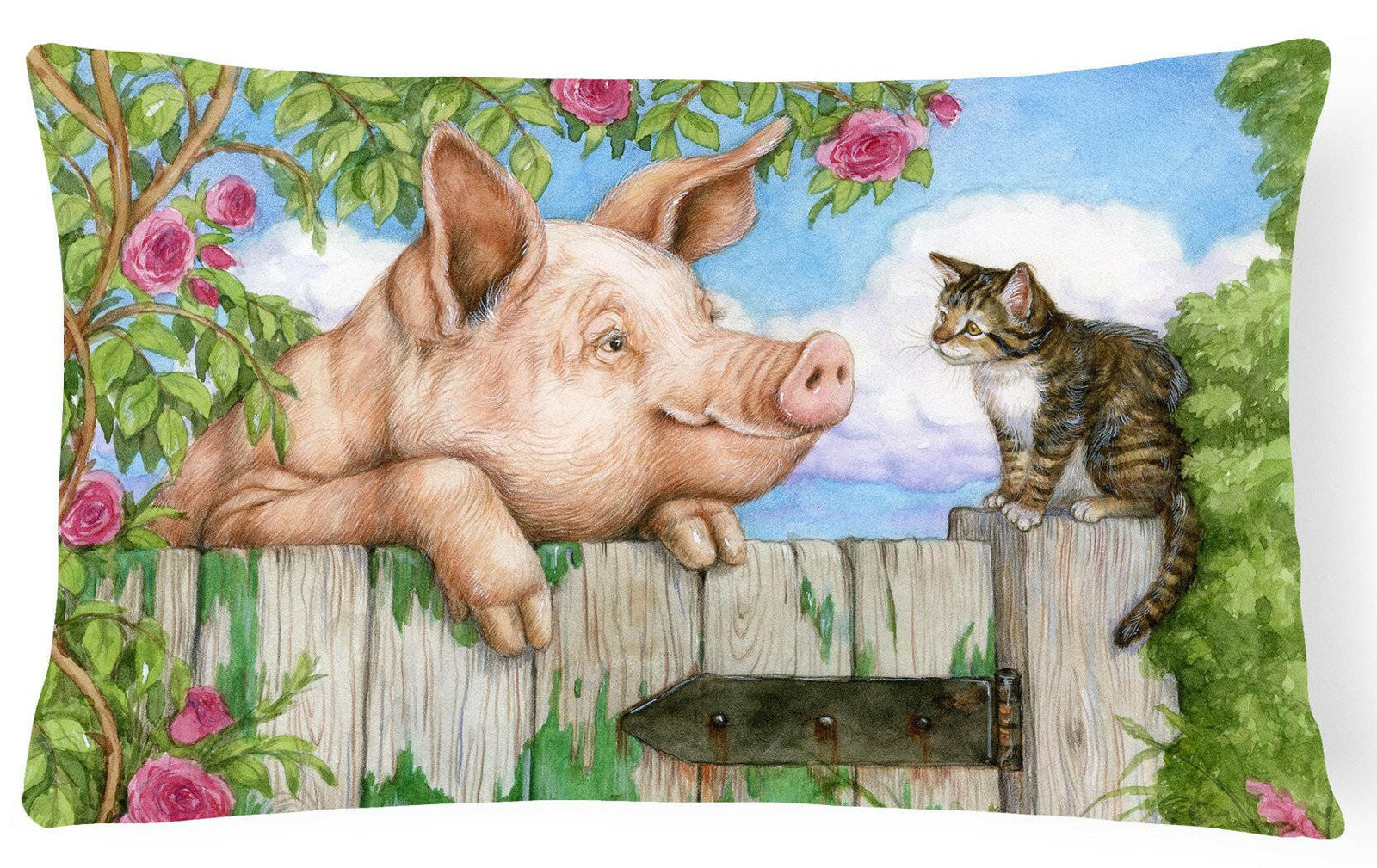Pig at the Gate with the Cat Fabric Decorative Pillow CDCO0349PW1216 by Caroline's Treasures