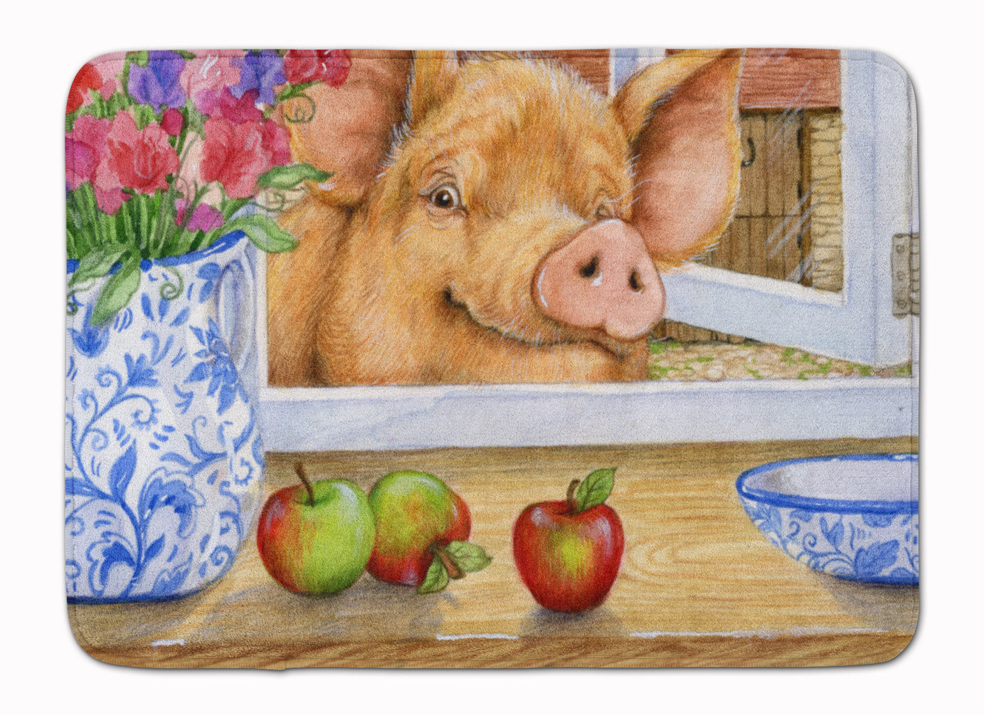 Pig trying to reach the Apple in the Window Machine Washable Memory Foam Mat CDCO0352RUG - the-store.com