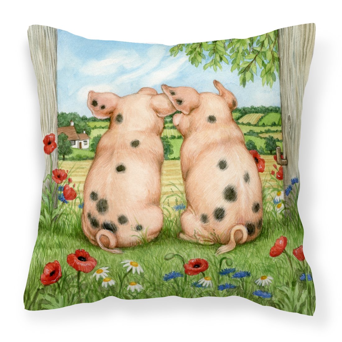 Pigs Side By Side by Debbie Cook Canvas Decorative Pillow by Caroline's Treasures