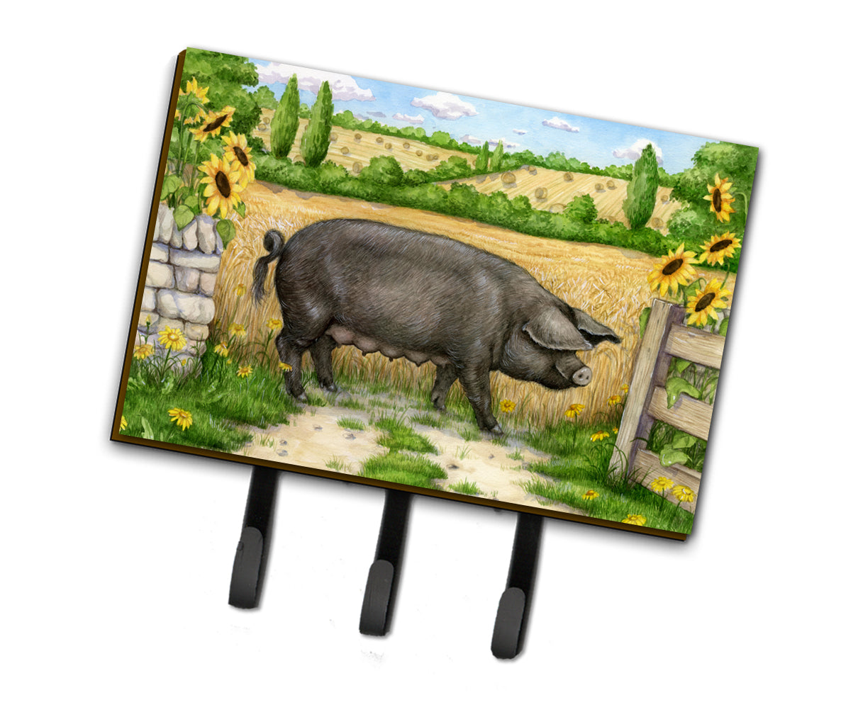 Black Pig with Sunflowers Leash or Key Holder CDCO0373TH68