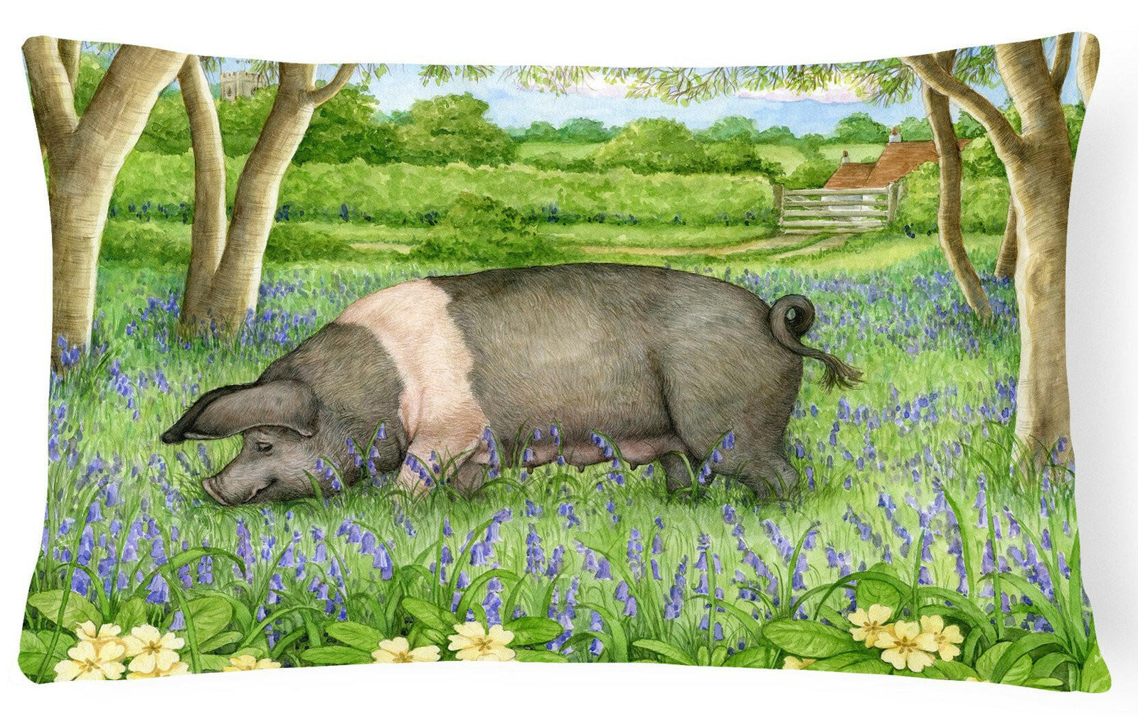 Pig In Bluebells by Debbie Cook Fabric Decorative Pillow CDCO0377PW1216 by Caroline's Treasures