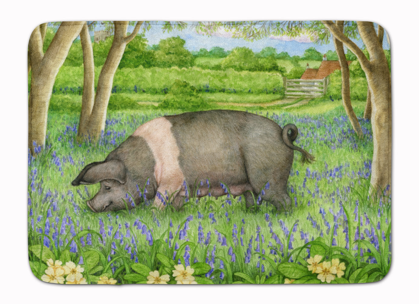 Pig In Bluebells by Debbie Cook Machine Washable Memory Foam Mat CDCO0377RUG - the-store.com