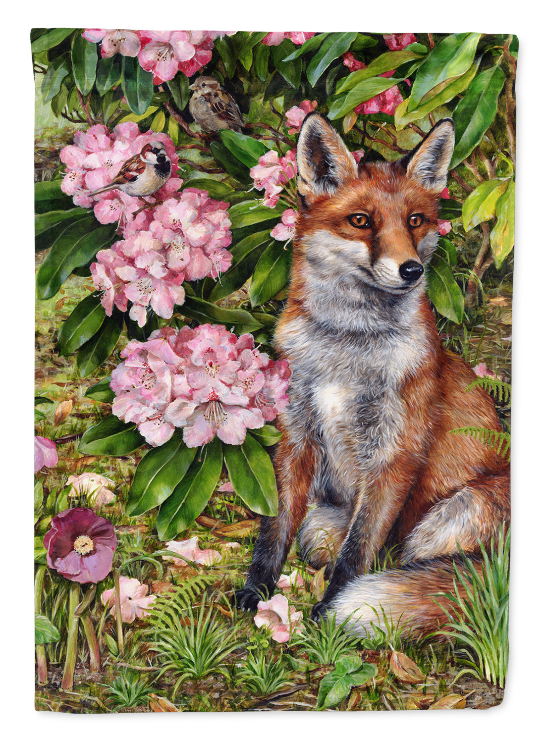Fox Waiting in Flowers Flag Canvas House Size CDCO0442CHF