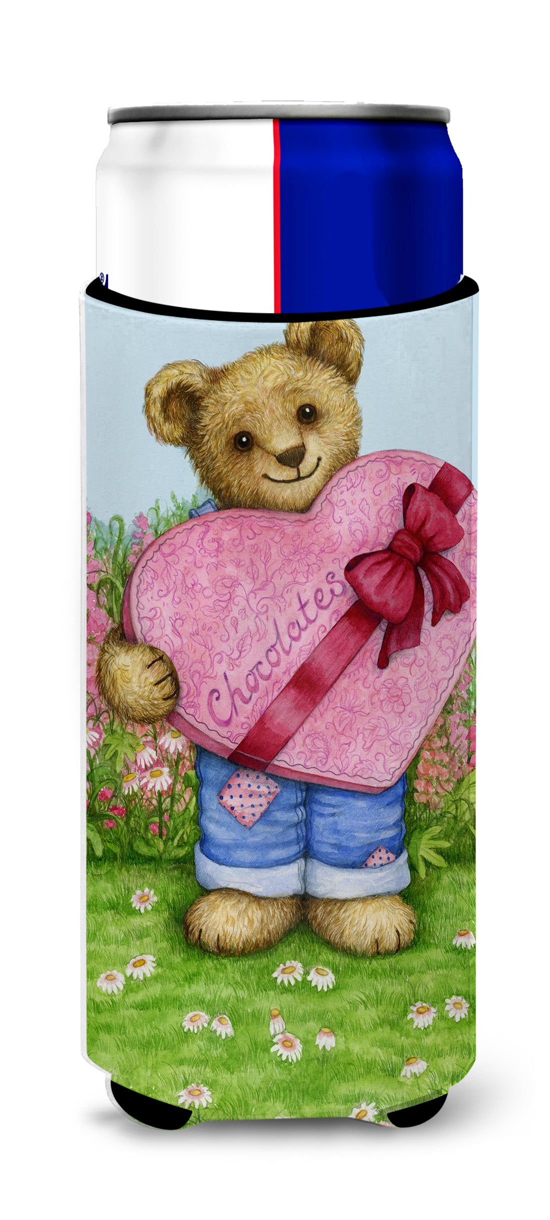 Valentine Teddy Bear with Chocolates Ultra Beverage Insulators for slim cans CDCO318AMUK