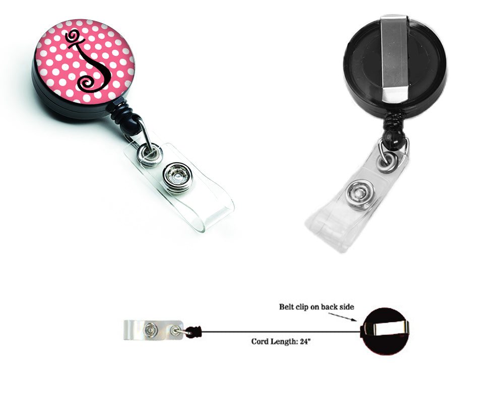 Letter J Monogram - Pink Black Polka Dots Retractable Badge Reel CJ1001-JBR