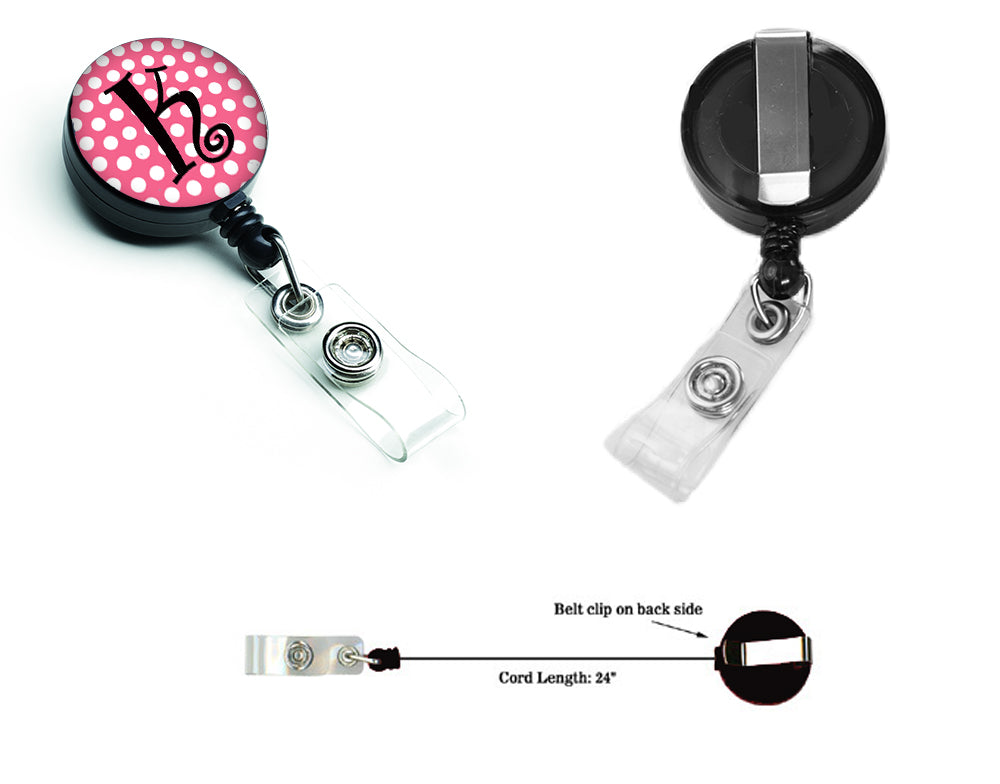 Letter K Monogram - Pink Black Polka Dots Retractable Badge Reel CJ1001-KBR
