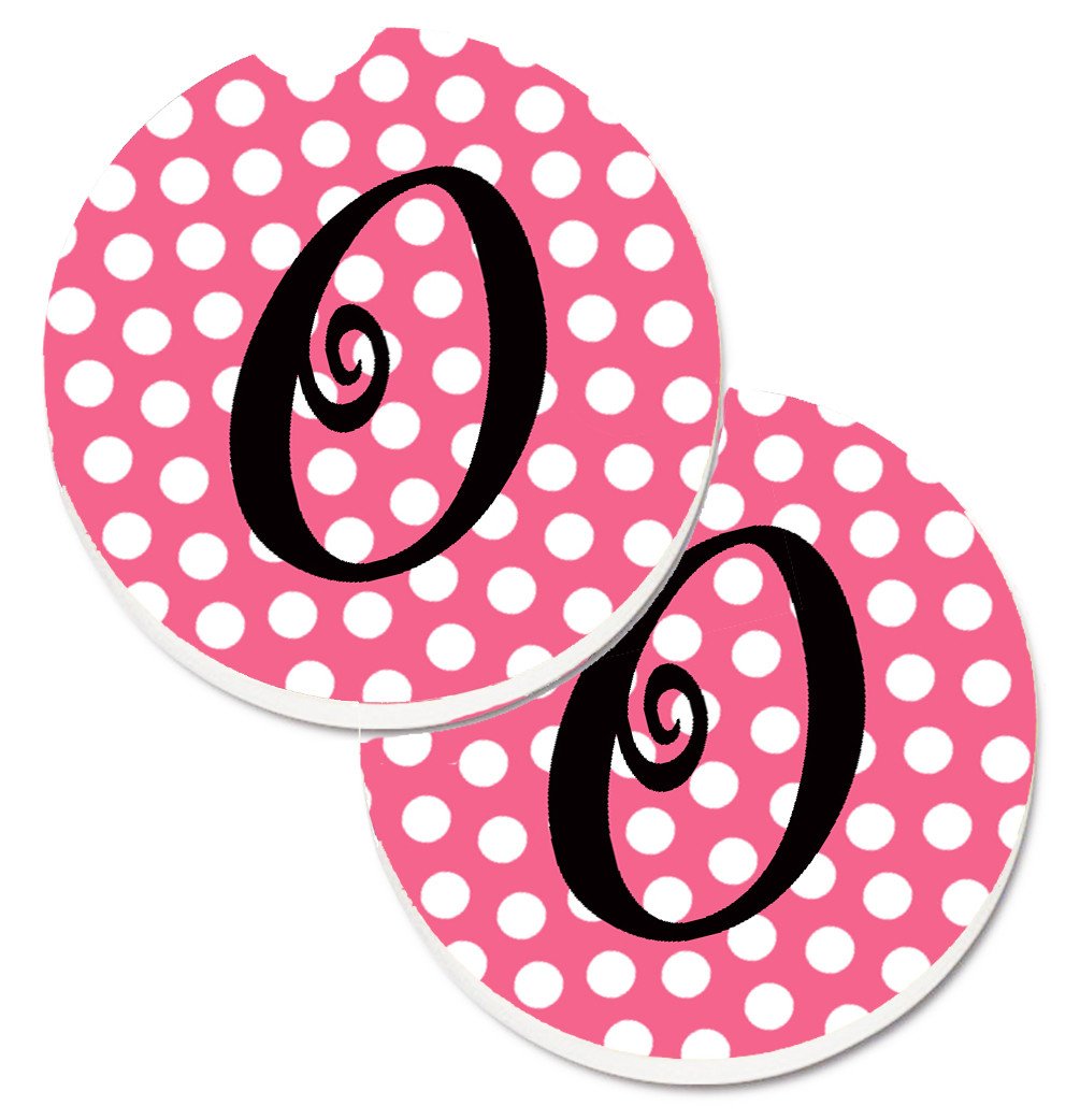 Letter O Monogram - Pink Black Polka Dots Set of 2 Cup Holder Car Coasters CJ1001-OCARC by Caroline's Treasures