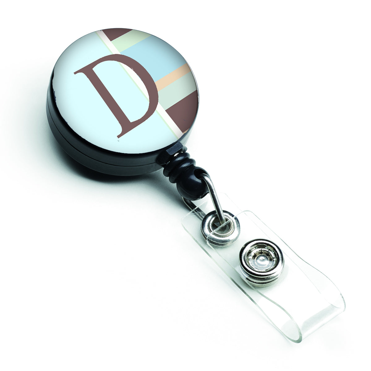Letter D Initial Monogram - Blue Stripes Retractable Badge Reel CJ1003-DBR