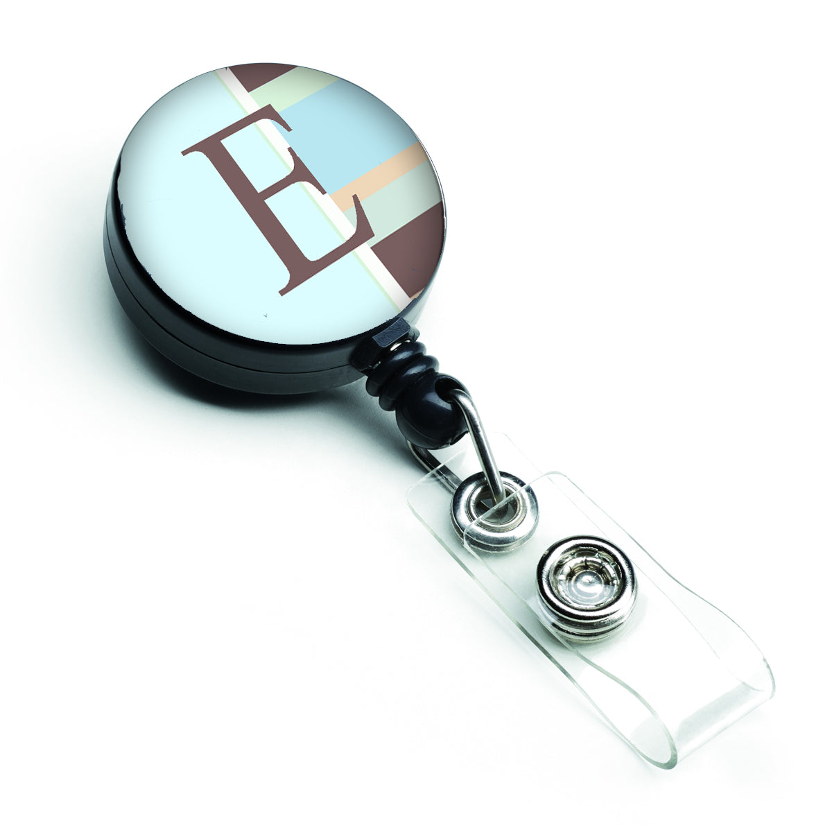 Letter E Initial Monogram - Blue Stripes Retractable Badge Reel CJ1003-EBR