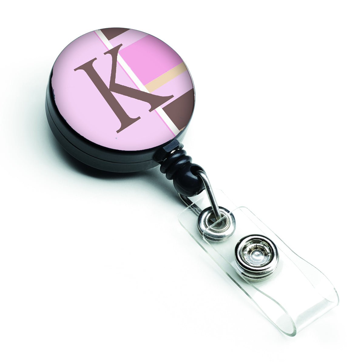 Letter K Initial Monogram - Pink Stripes Retractable Badge Reel CJ1005-KBR