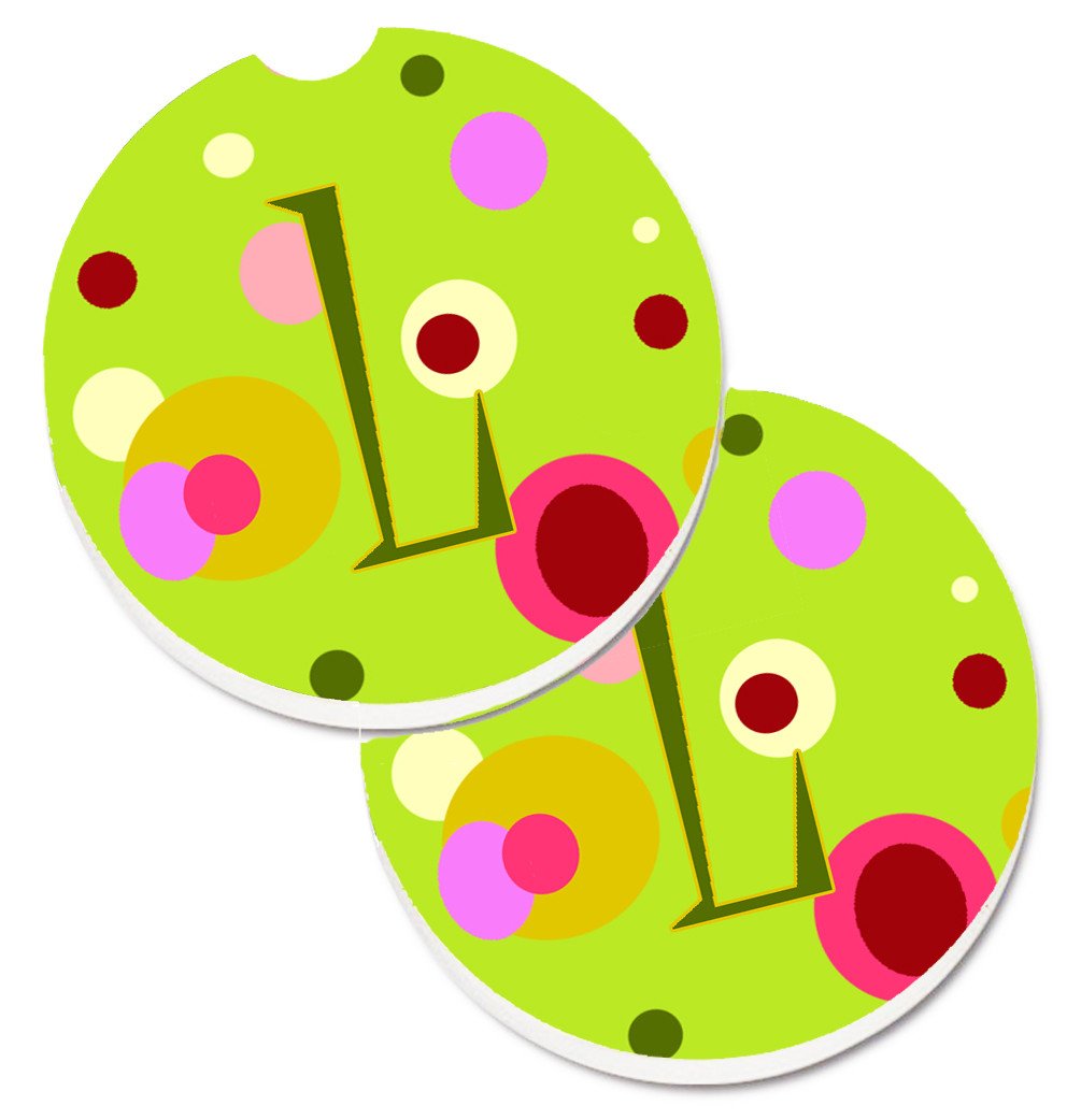 Letter L Monogram - Lime Green Set of 2 Cup Holder Car Coasters CJ1010-LCARC by Caroline's Treasures