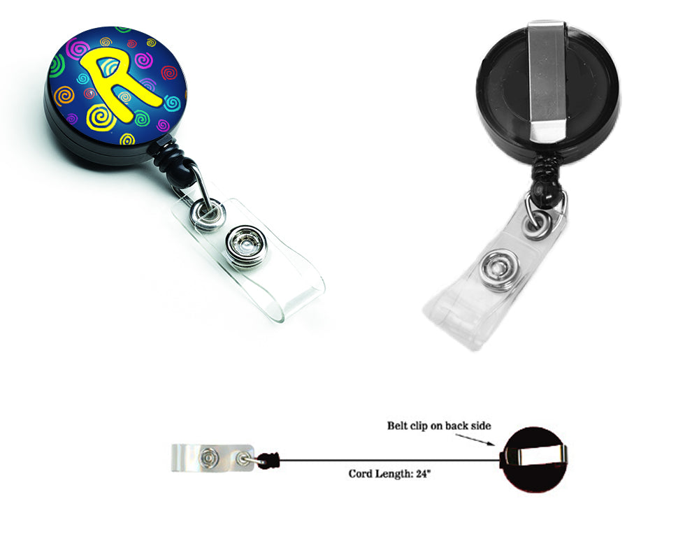 Letter R Initial Monogram - Blue Swirls Retractable Badge Reel CJ1011-RBR
