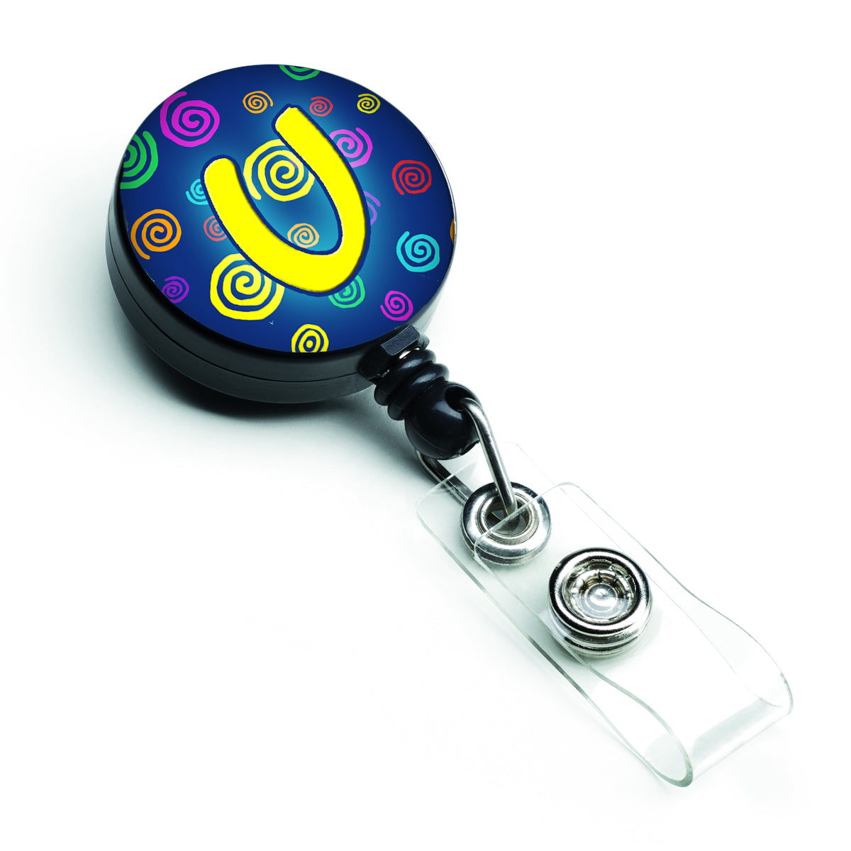 Letter U Initial Monogram - Blue Swirls Retractable Badge Reel CJ1011-UBR