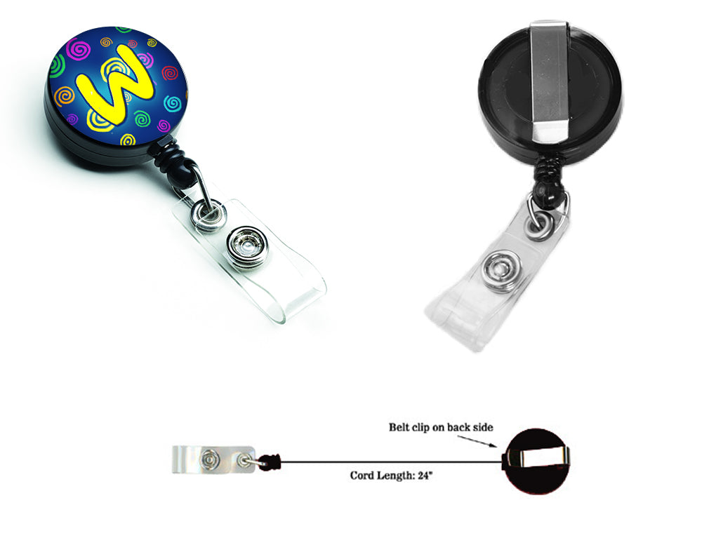 Letter W Initial Monogram - Blue Swirls Retractable Badge Reel CJ1011-WBR
