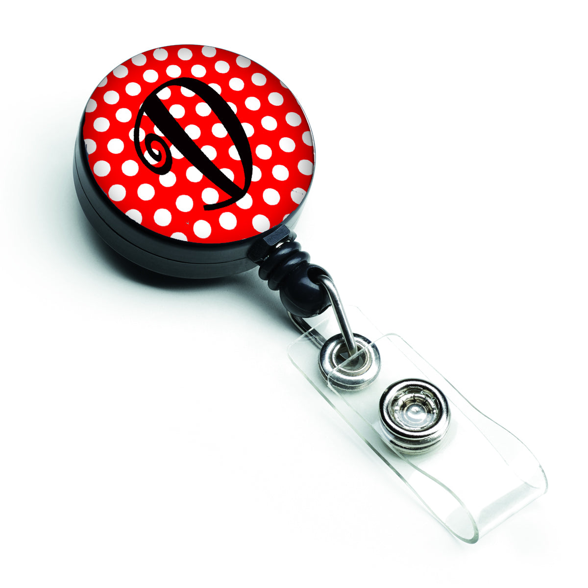 Letter D Initial Monogram Red Black Polka Dots Retractable Badge Reel CJ1012-DBR