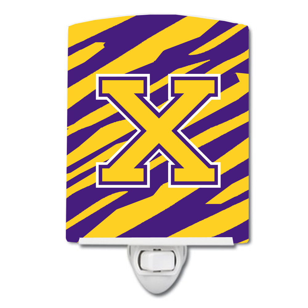 Letter X Monogram - Tiger Stripe - Purple Gold Ceramic Night Light CJ1022-XCNL - the-store.com