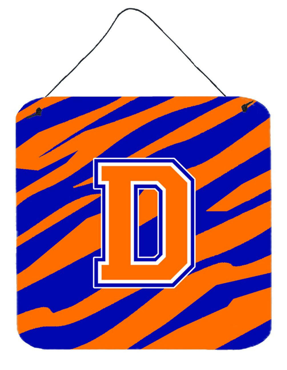 Letter D Initial Tiger Stripe - Blue Orange  Wall or Door Hanging Prints by Caroline's Treasures
