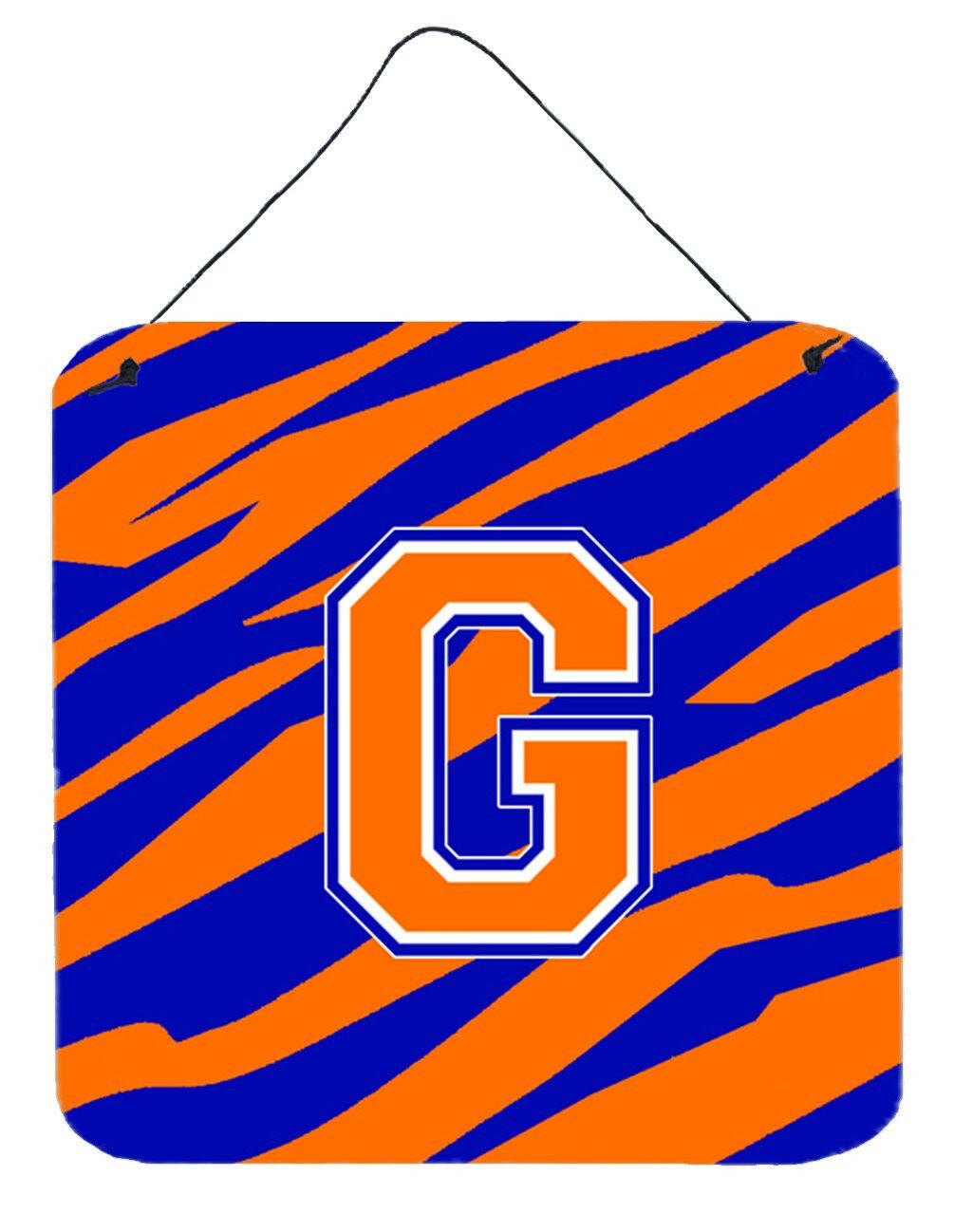 Letter G Initial Tiger Stripe - Blue Orange  Wall or Door Hanging Prints by Caroline's Treasures