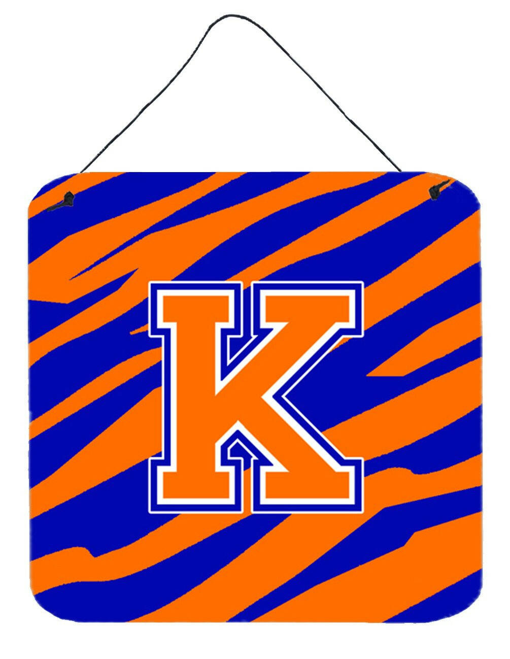 Letter K Initial  Tiger Stripe - Blue Orange  Wall or Door Hanging Prints by Caroline's Treasures