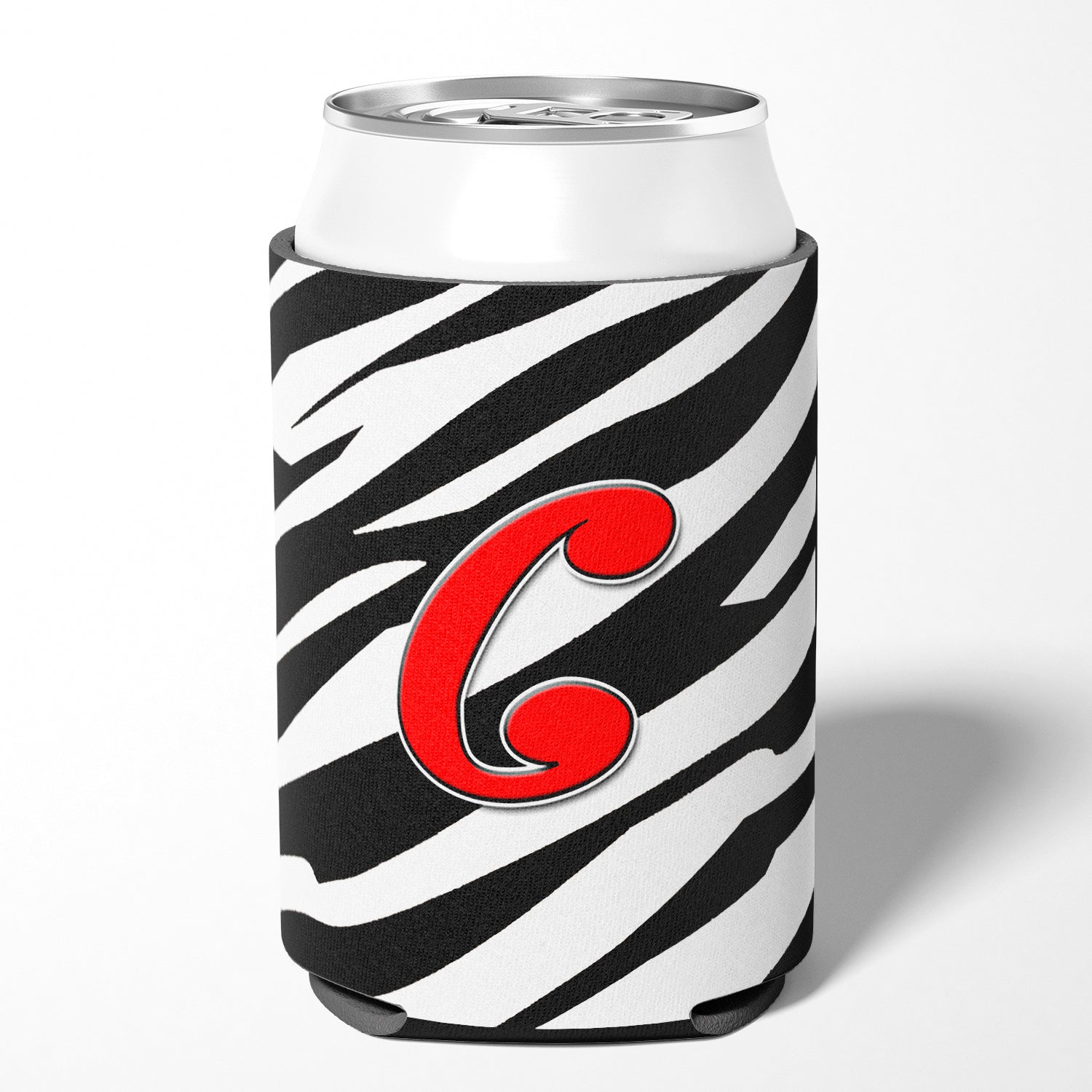 Letter C Initial Monogram - Zebra Red Can or Bottle Beverage Insulator Hugger.