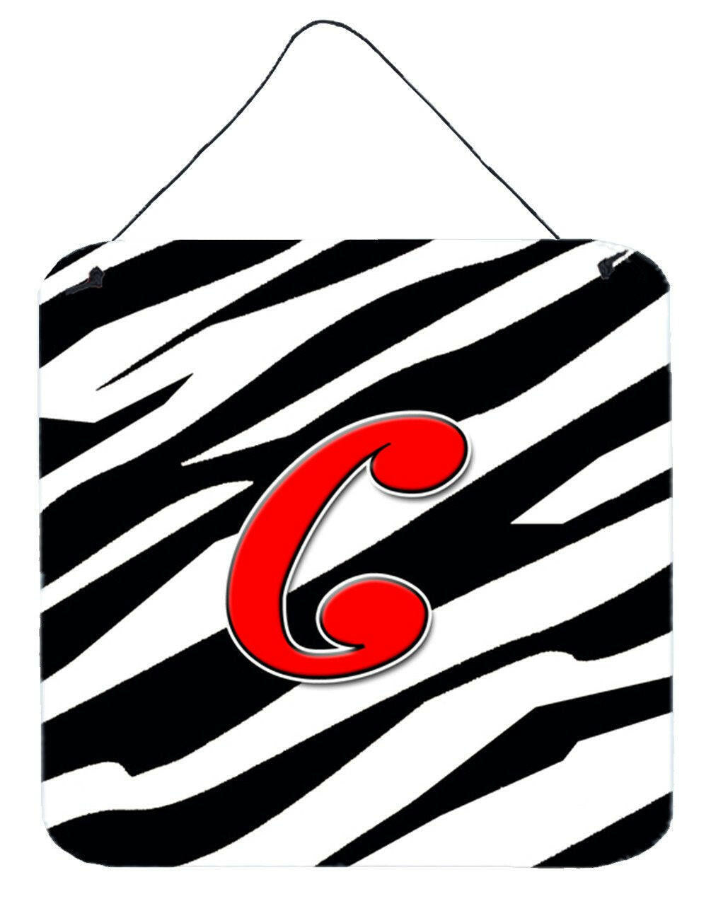 Letter C Initial Monogram - Zebra Red Wall or Door Hanging Prints by Caroline's Treasures