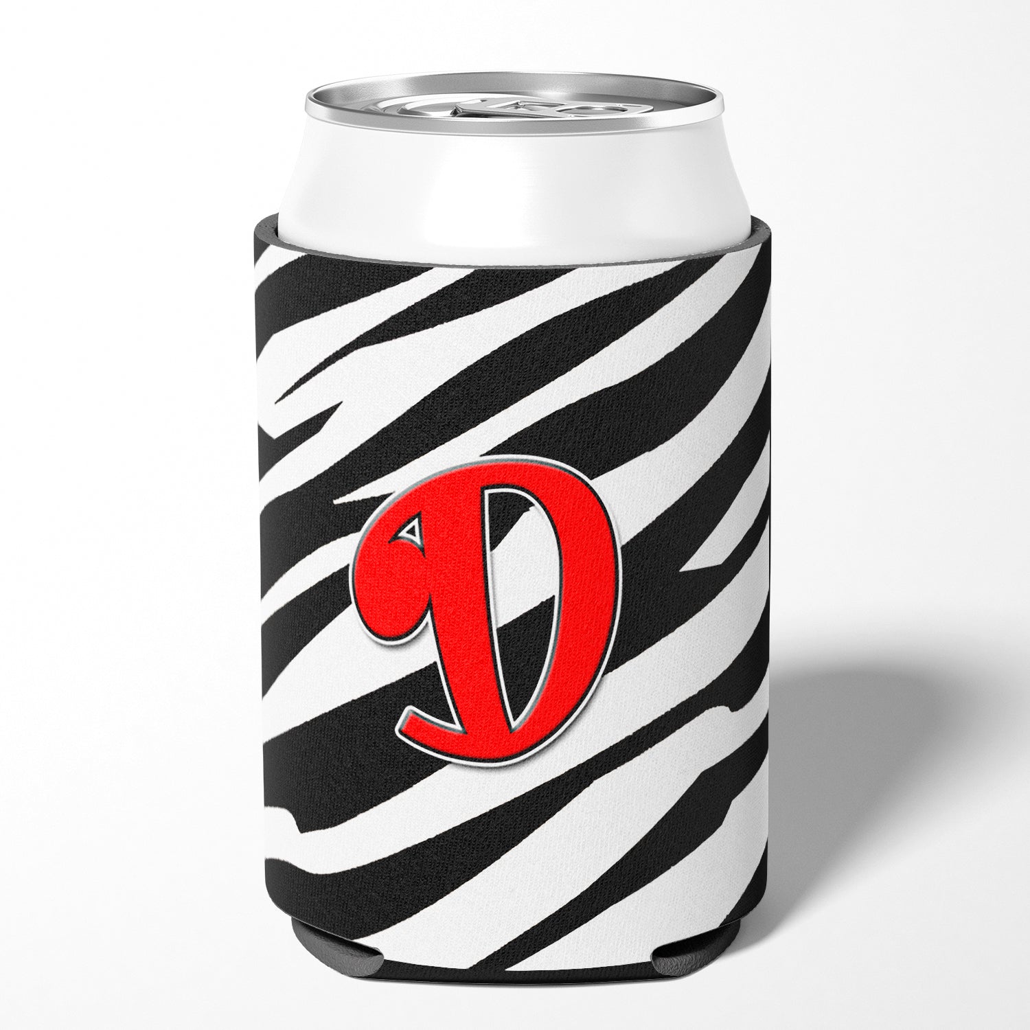Letter D Initial Monogram - Zebra Red Can or Bottle Beverage Insulator Hugger.