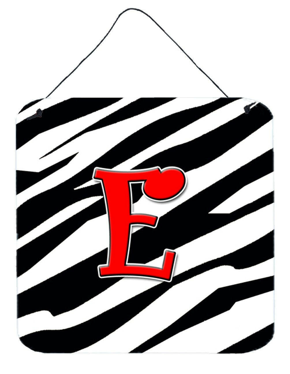 Letter E Initial Monogram - Zebra Red Wall or Door Hanging Prints by Caroline's Treasures