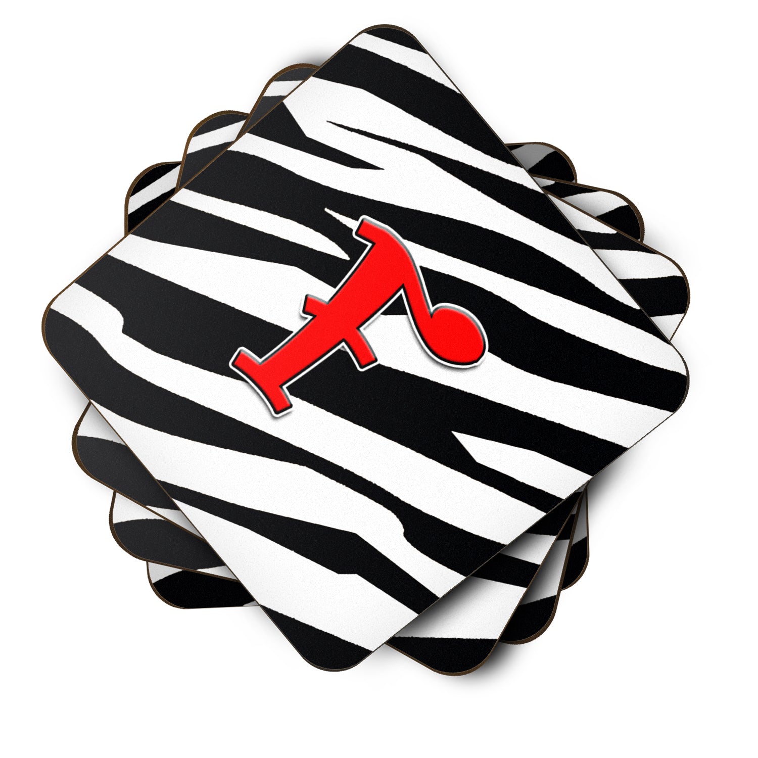 Set of 4 Monogram - Zebra Red Foam Coasters Initial Letter F - the-store.com