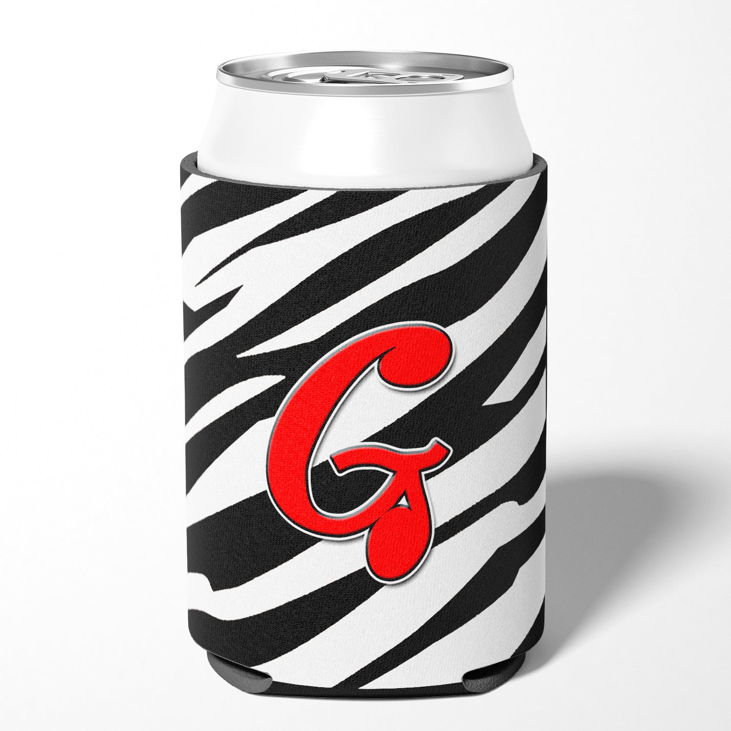 Letter G Initial Monogram - Zebra Red Can or Bottle Beverage Insulator Hugger.