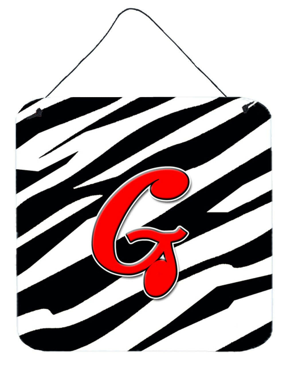 Letter G Initial Monogram - Zebra Red Wall or Door Hanging Prints by Caroline's Treasures