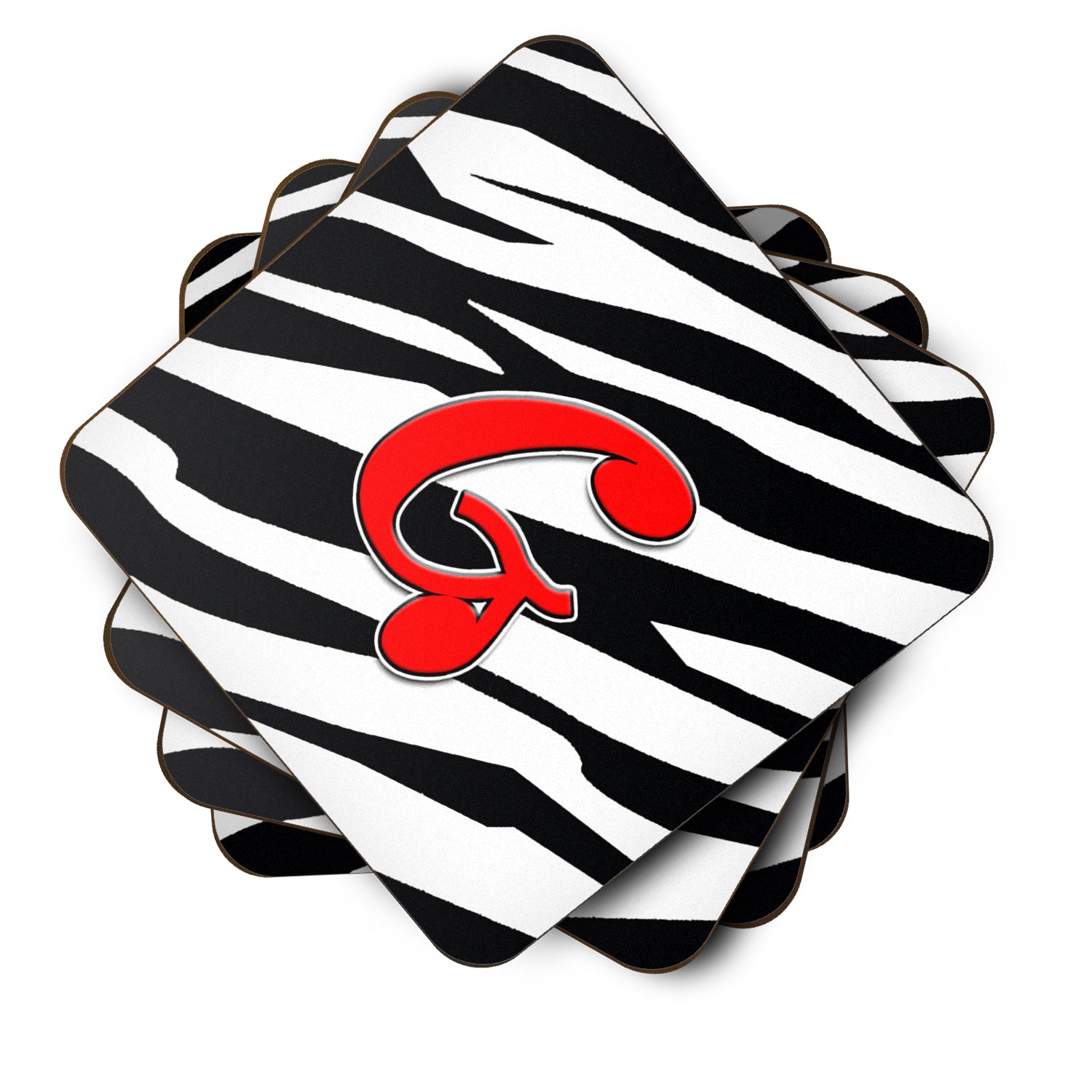 Set of 4 Monogram - Zebra Red Foam Coasters Initial Letter G - the-store.com