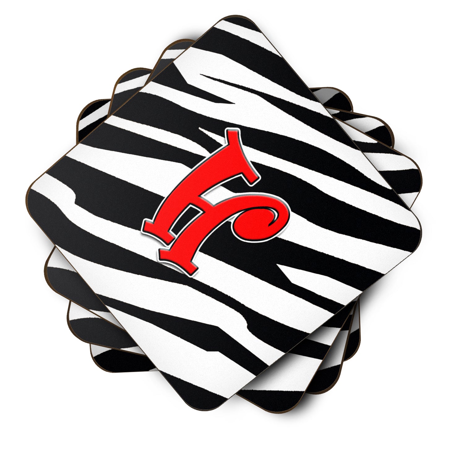 Set of 4 Monogram - Zebra Red Foam Coasters Initial Letter H - the-store.com