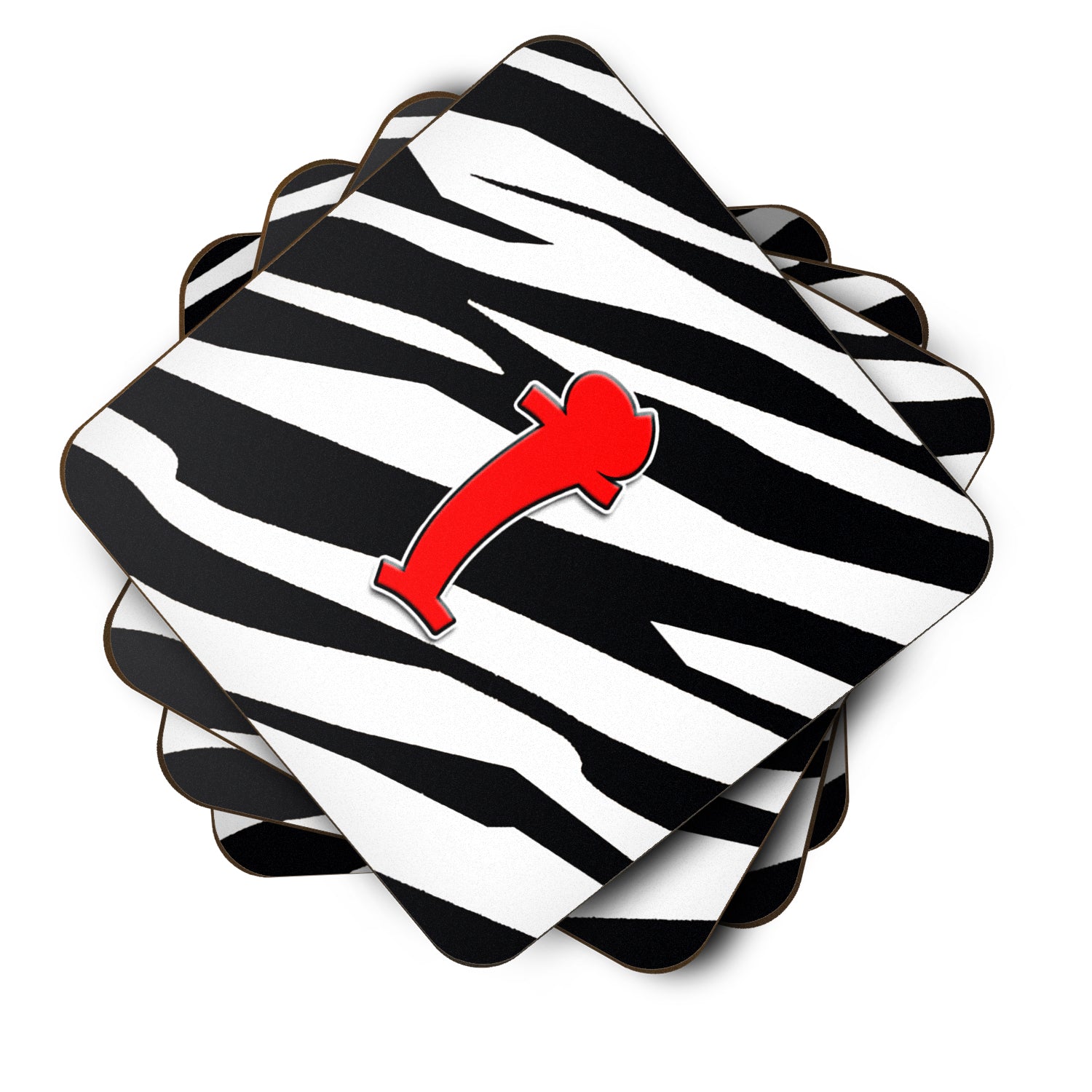Set of 4 Monogram - Zebra Red Foam Coasters Initial Letter I - the-store.com