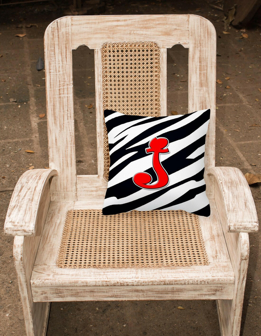 Monogram Initial J Zebra Red Decorative   Canvas Fabric Pillow CJ1024 - the-store.com