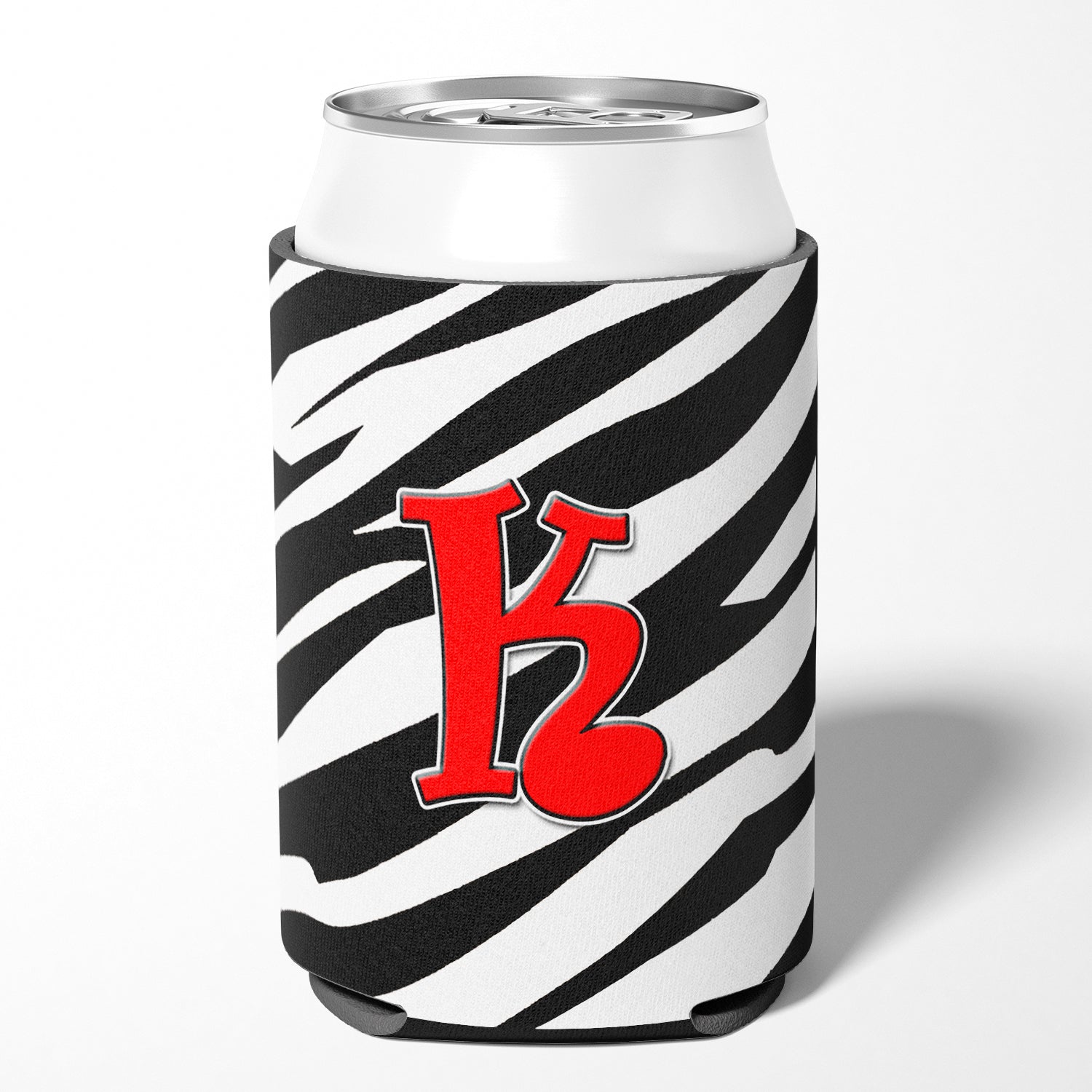 Letter K Initial Monogram - Zebra Red Can or Bottle Beverage Insulator Hugger.