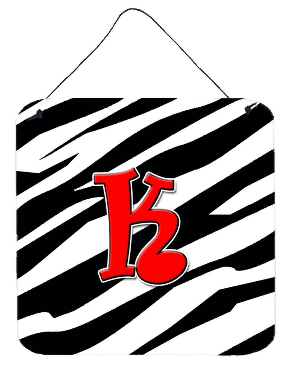 Letter K Initial Monogram - Zebra Red Wall or Door Hanging Prints by Caroline's Treasures