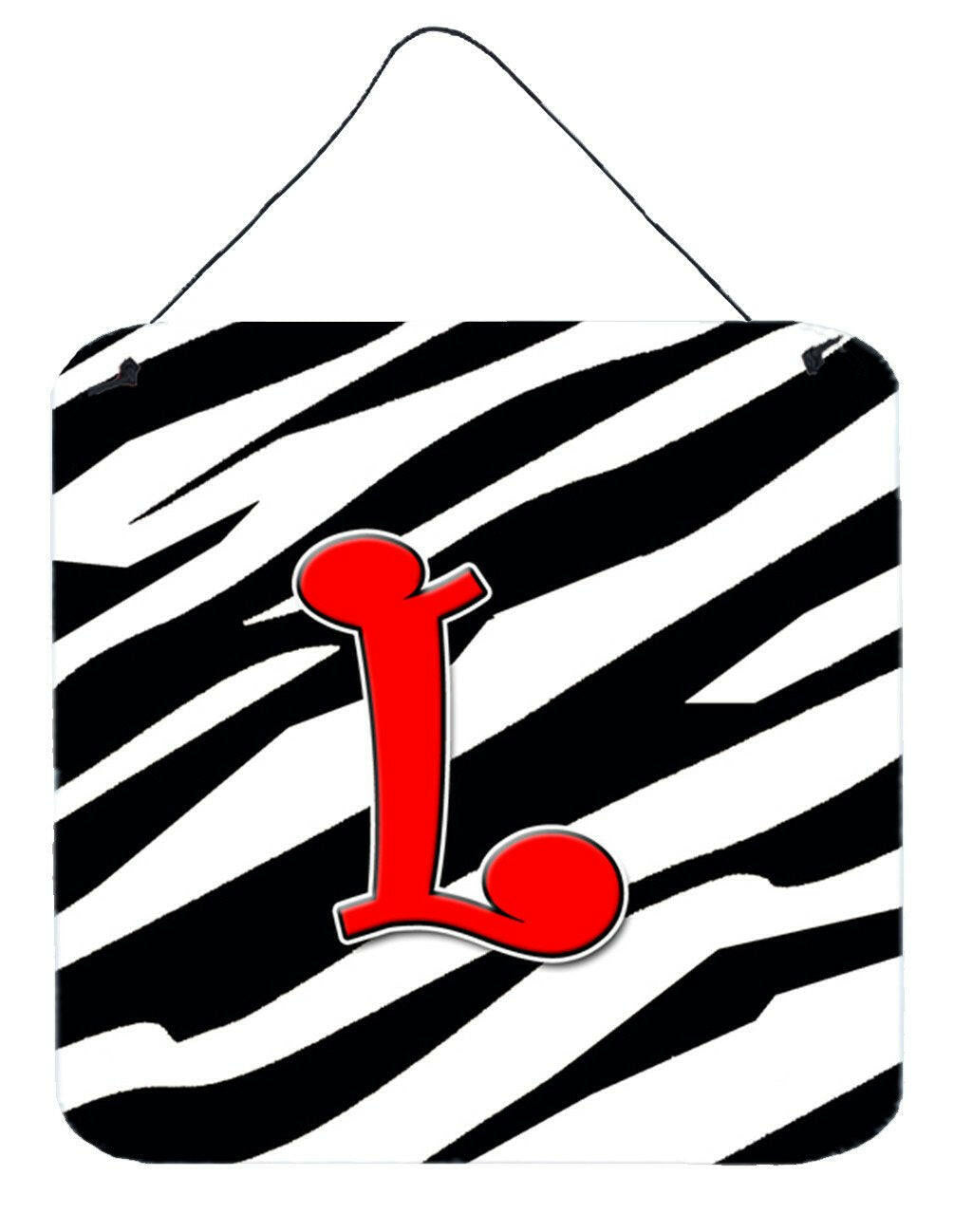 Letter L Initial Monogram - Zebra Red Wall or Door Hanging Prints by Caroline's Treasures
