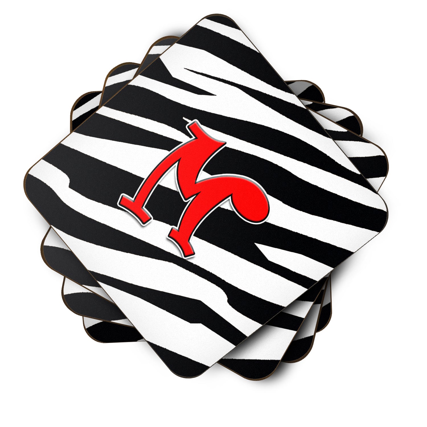 Set of 4 Monogram - Zebra Red Foam Coasters Initial Letter M - the-store.com