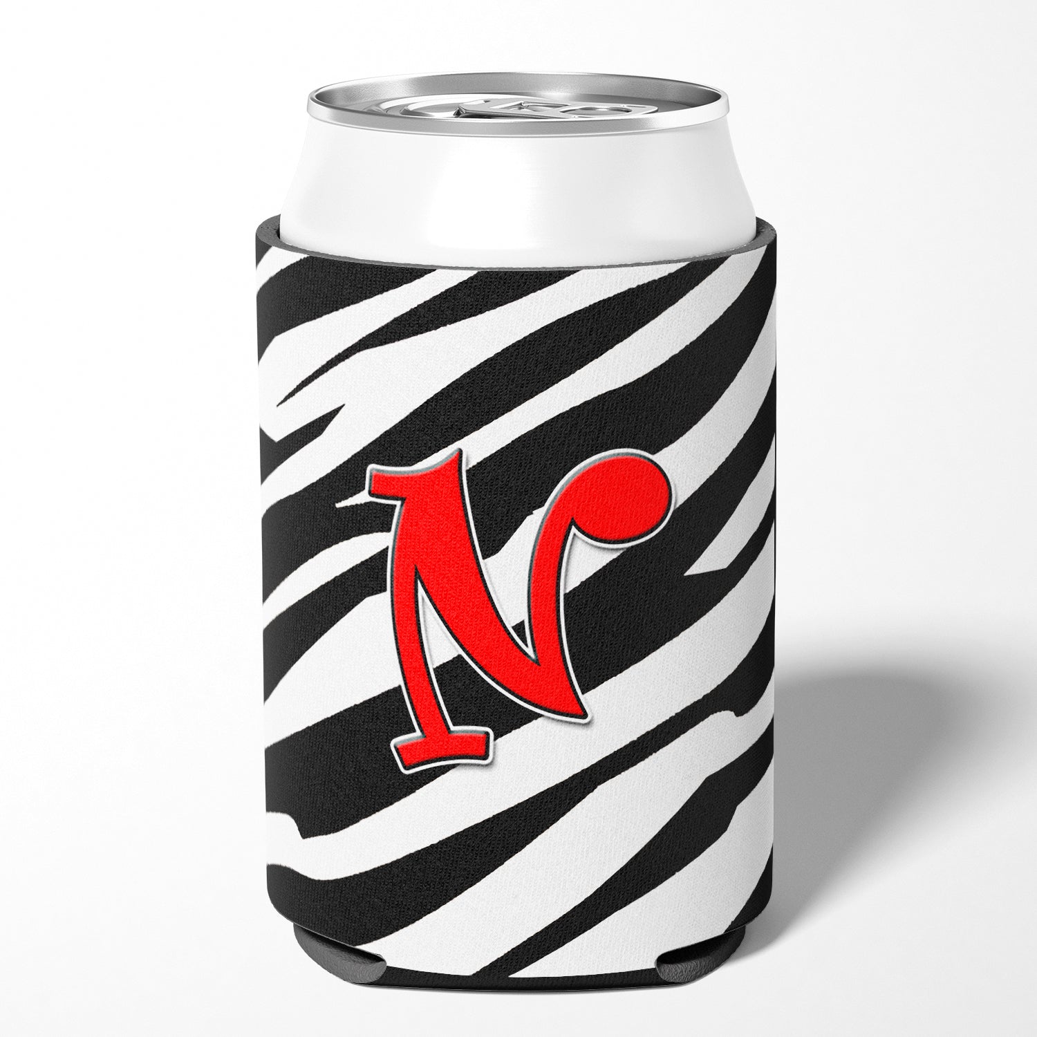 Letter N Initial Monogram - Zebra Red Can or Bottle Beverage Insulator Hugger.