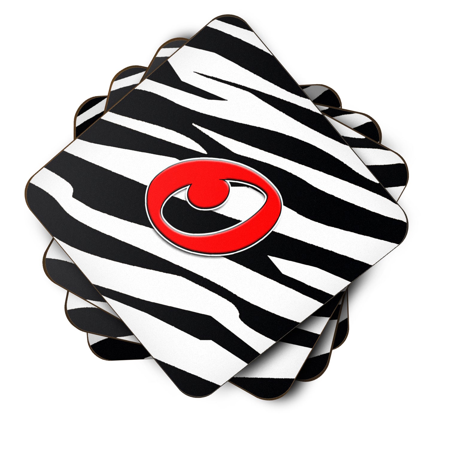 Set of 4 Monogram - Zebra Red Foam Coasters Initial Letter O - the-store.com
