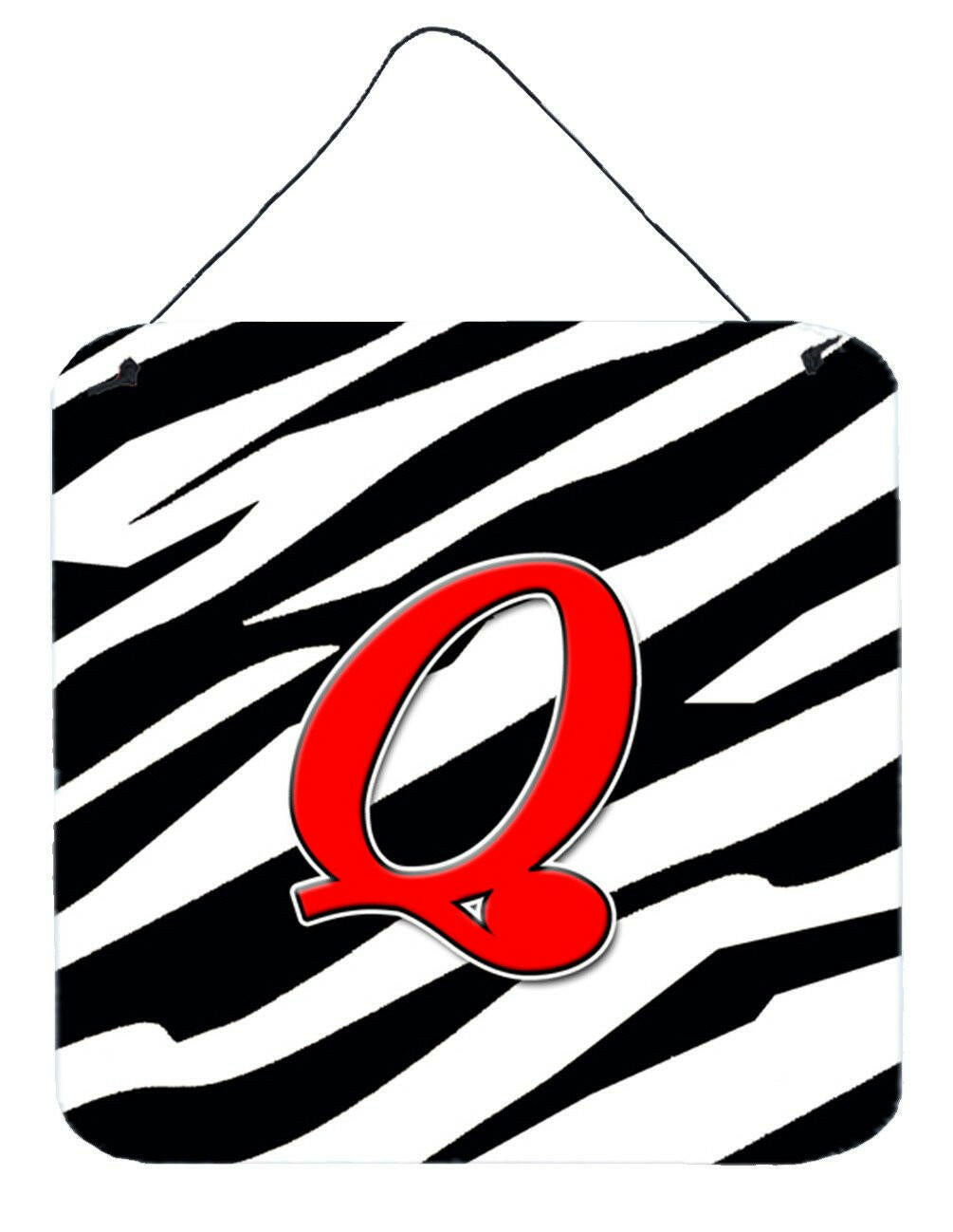 Letter Q Initial Monogram - Zebra Red Wall or Door Hanging Prints by Caroline's Treasures