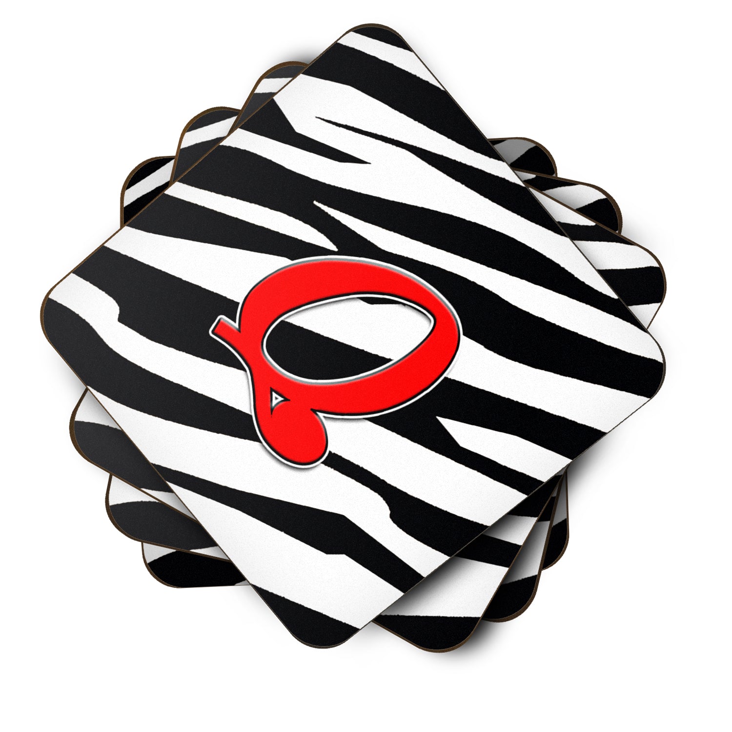 Set of 4 Monogram - Zebra Red Foam Coasters Initial Letter Q - the-store.com