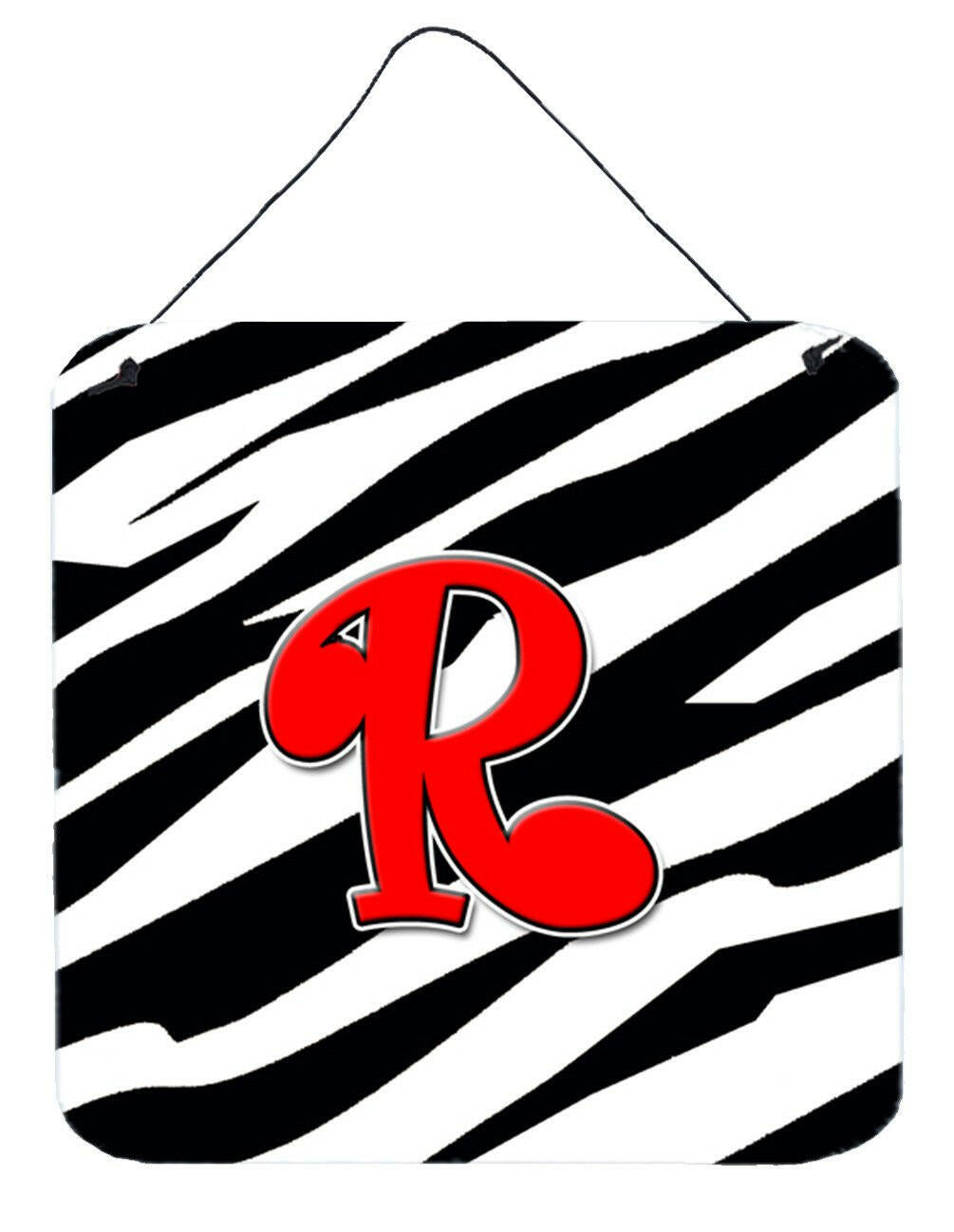 Letter R Initial Monogram - Zebra Red Wall or Door Hanging Prints by Caroline's Treasures
