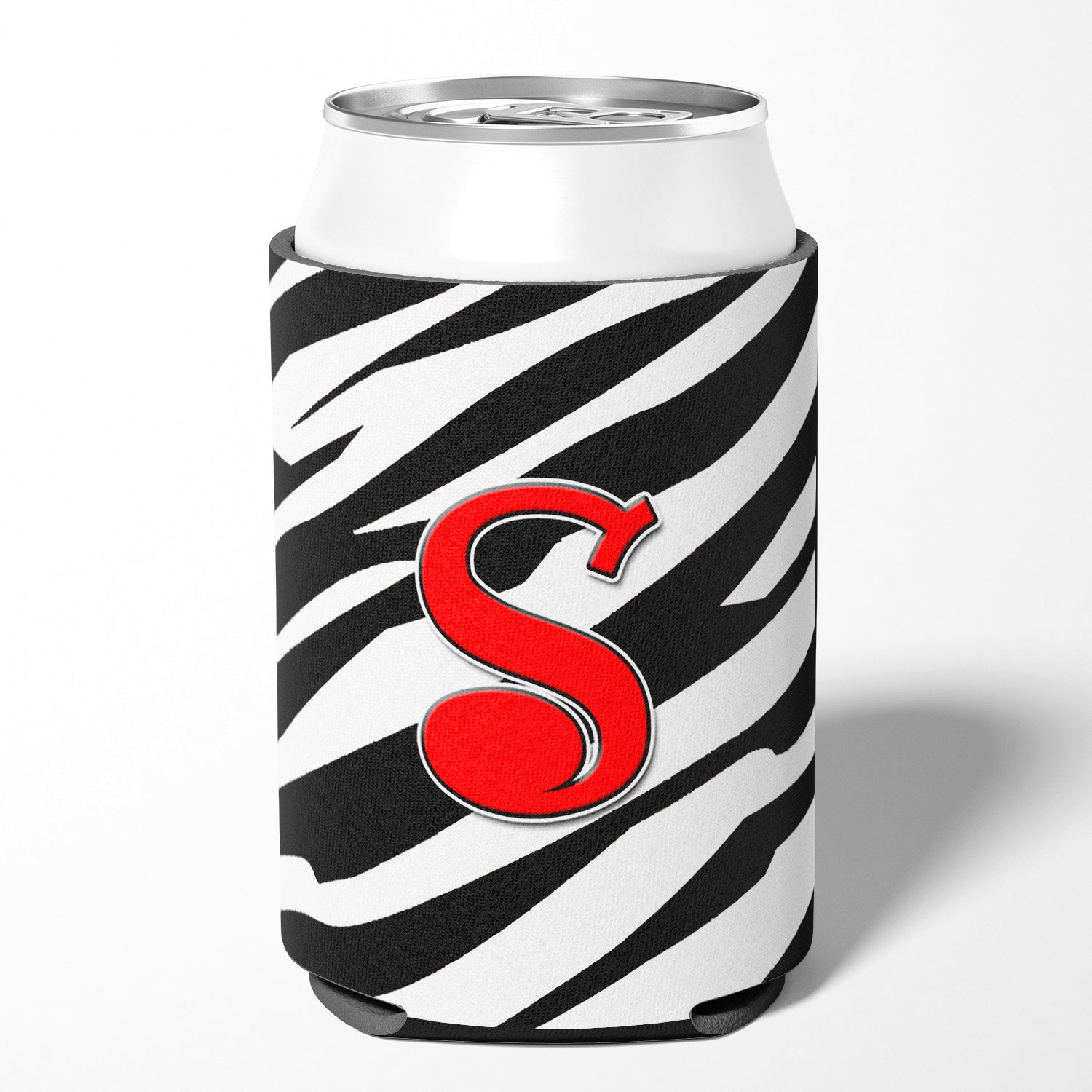 Letter S Initial Monogram - Zebra Red Can or Bottle Beverage Insulator Hugger.
