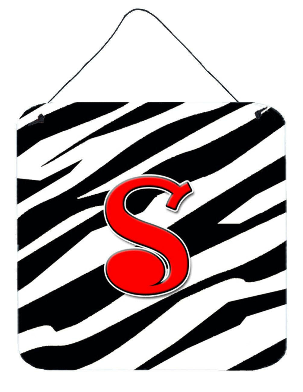 Letter S Initial Monogram - Zebra Red Wall or Door Hanging Prints by Caroline's Treasures