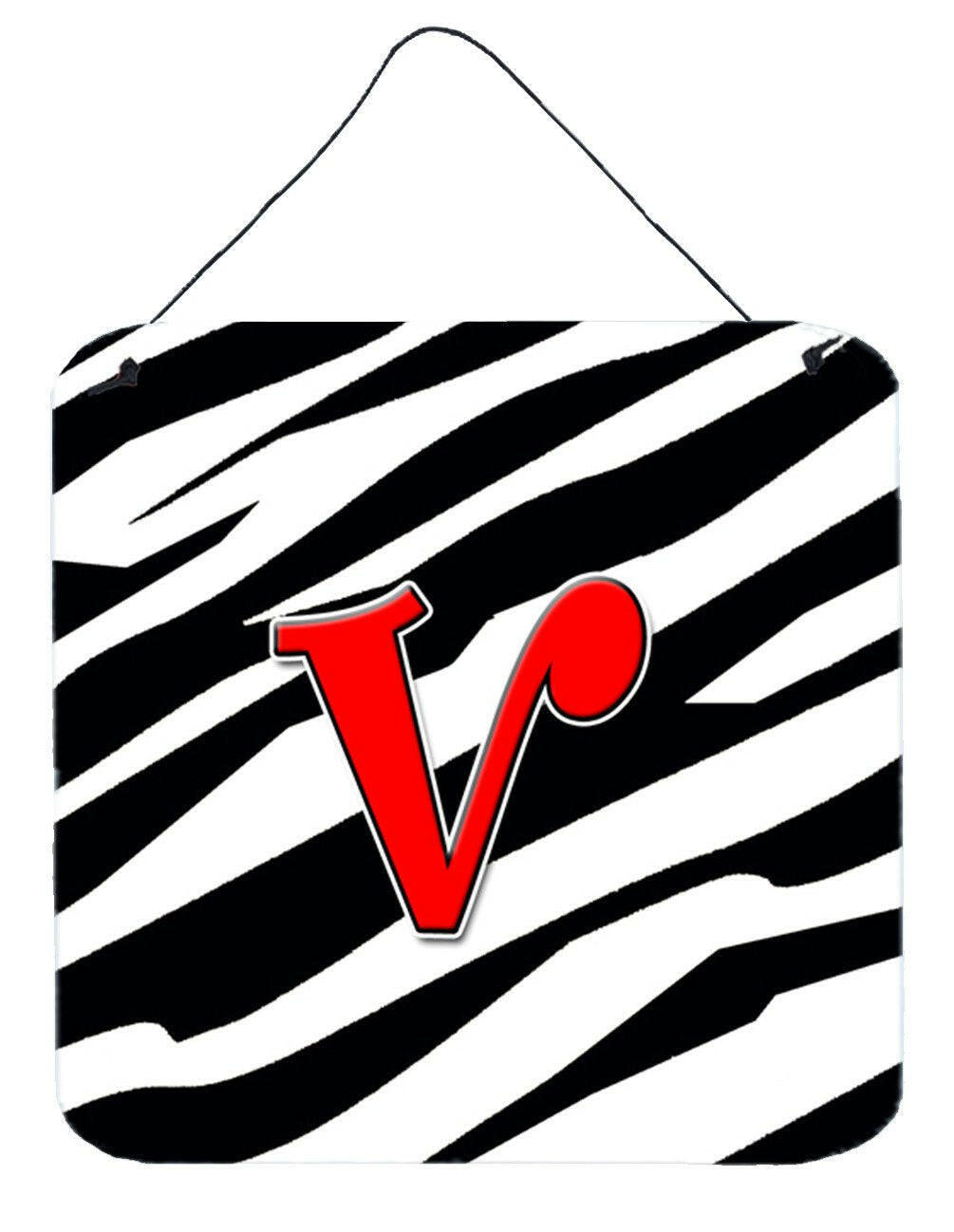 Letter V Initial Monogram - Zebra Red Wall or Door Hanging Prints by Caroline's Treasures