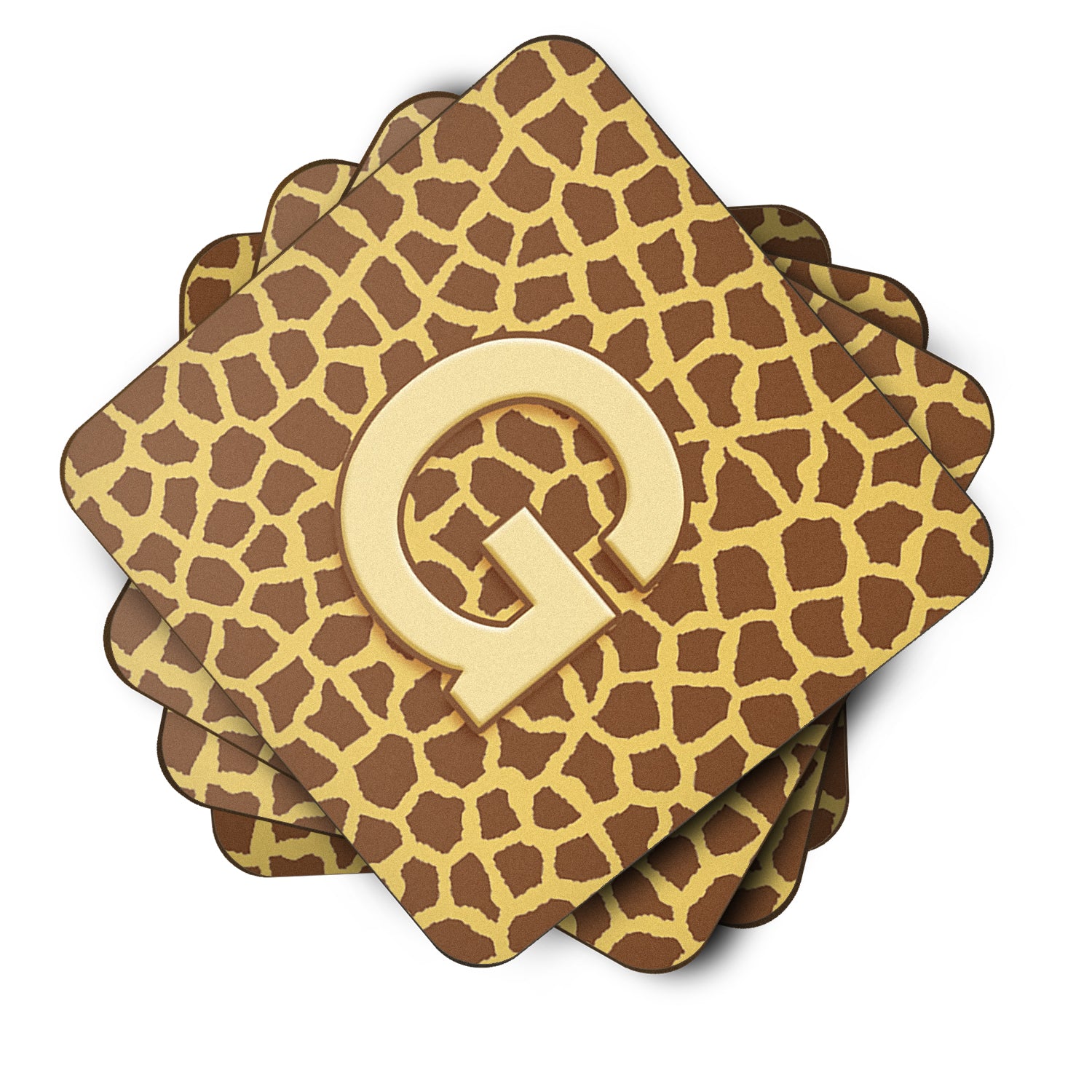Set of 4 Monogram - Giraffe Foam Coasters Initial Letter G - the-store.com
